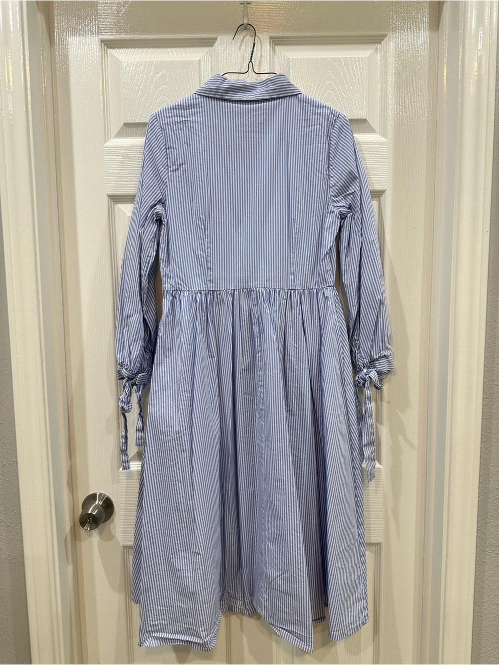 Dainty Jewells Blue and White Pinstripe Long Sleeve Shirt Dress - Picture 2 of 4